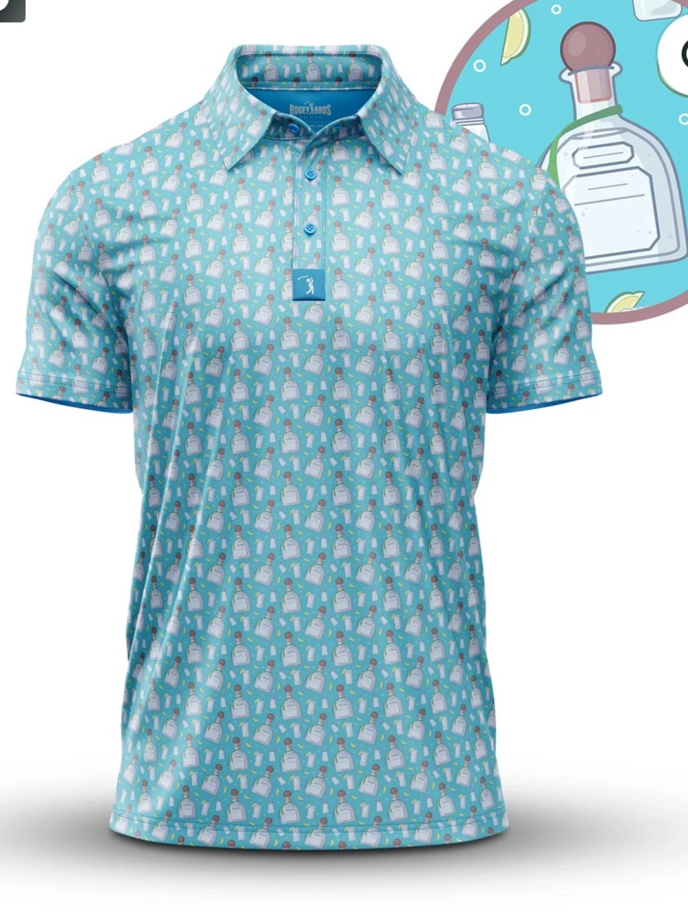 Bogey Bros Polo Shirt Men's Large Blue Tequila Performance Golf Stretch Active